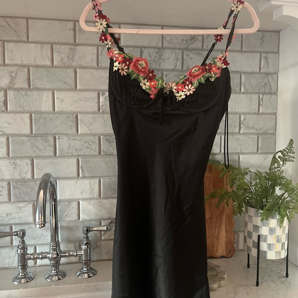 Altar'd State Black Chemise with Floral Accents